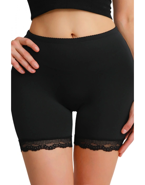 Kadın Siyah Pop Up Kalça Kaldırıcı ve Sekillendirici Dantel Paçalı Şort Külot