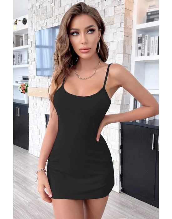 Kadın Siyah Sırt Kısmı Komple Dantelli Mini Gecelik