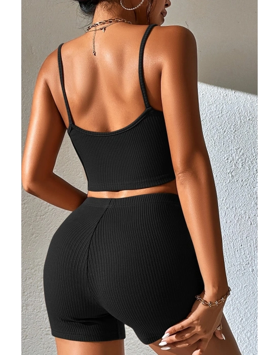 Kadın Siyah Şortlu Kaşkorse Gecelik Takım