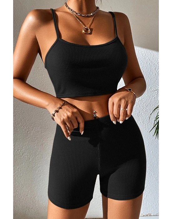Kadın Siyah Şortlu Kaşkorse Gecelik Takım