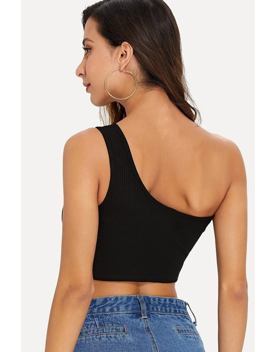 Kadın Siyah Tek Omuz Crop Büstiyer – Modern ve Şık Tasarım