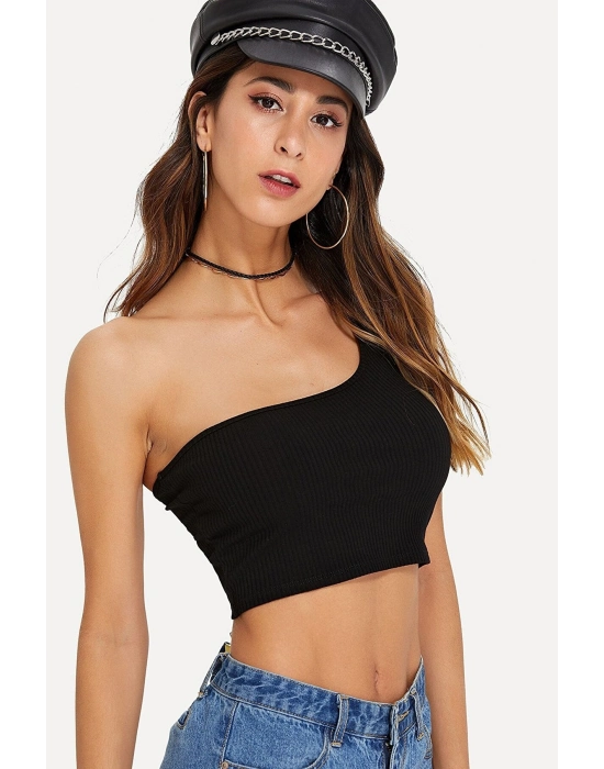 Kadın Siyah Tek Omuz Crop Büstiyer – Modern ve Şık Tasarım