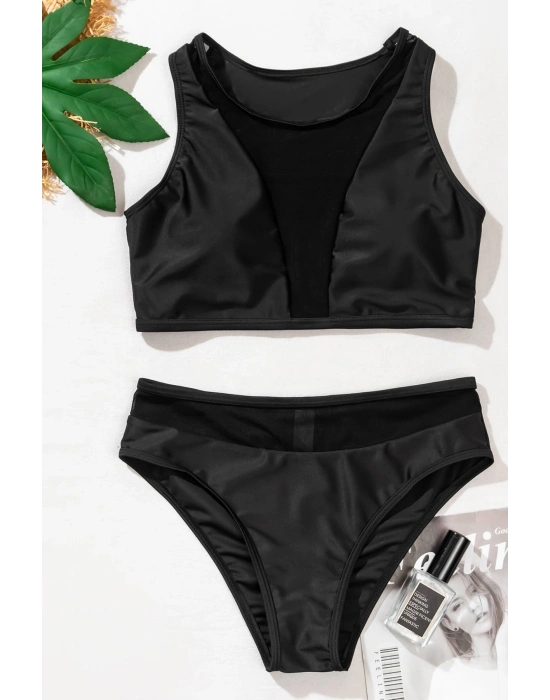 Kadın Siyah Tül Detaylı Yüksek Bel Sütyen Takımı
