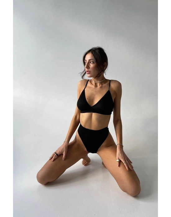 Kadın Siyah Yüksek Bel Dolgusuz Slip Takım