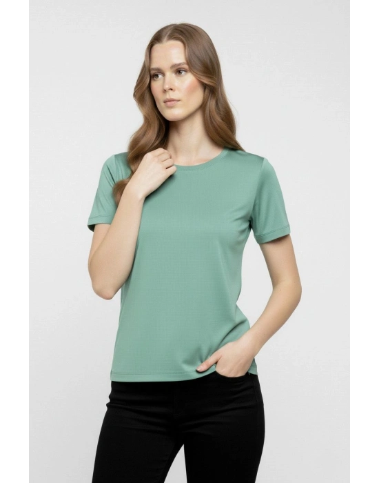 Kadın T-Shirt Bisiklet Yaka Slim Fit Likralı Tişört Günlük Basic Body - Mint Yeşili