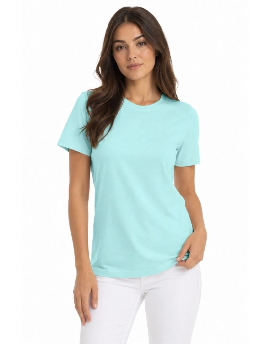 Kadın T-Shirt Bisiklet Yaka Slim Fit Likralı Tişört Günlük Basic Body - Turkuaz