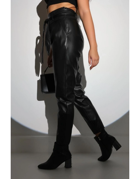 Kadın Tam Kalıp Süni Derİ Pantolon - Siyah