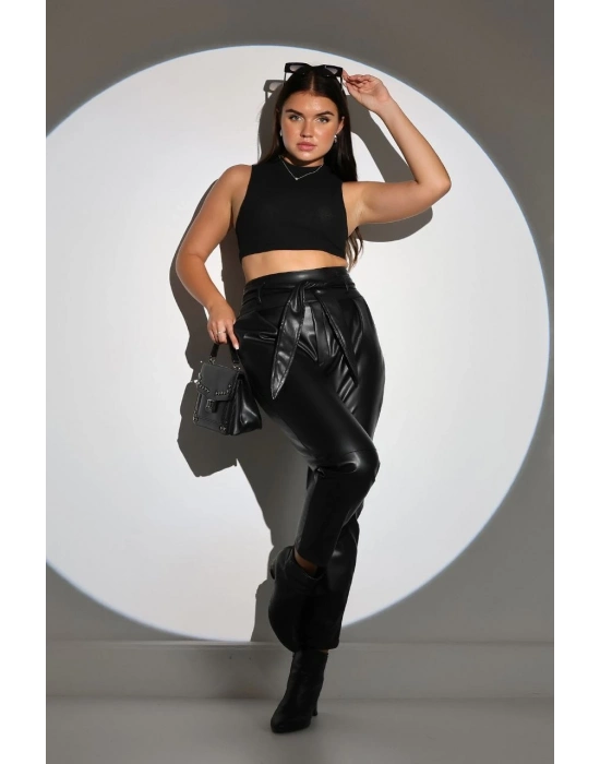 Kadın Tam Kalıp Süni Derİ Pantolon - Siyah