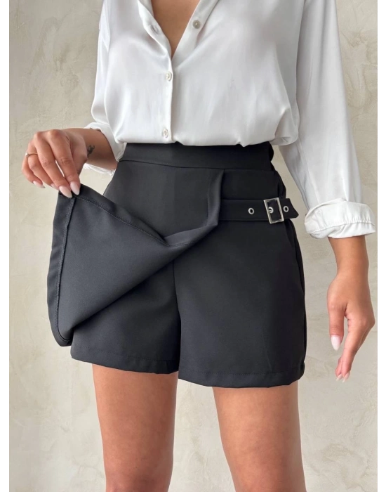 Kadın tokalı şort etek siyah s25449