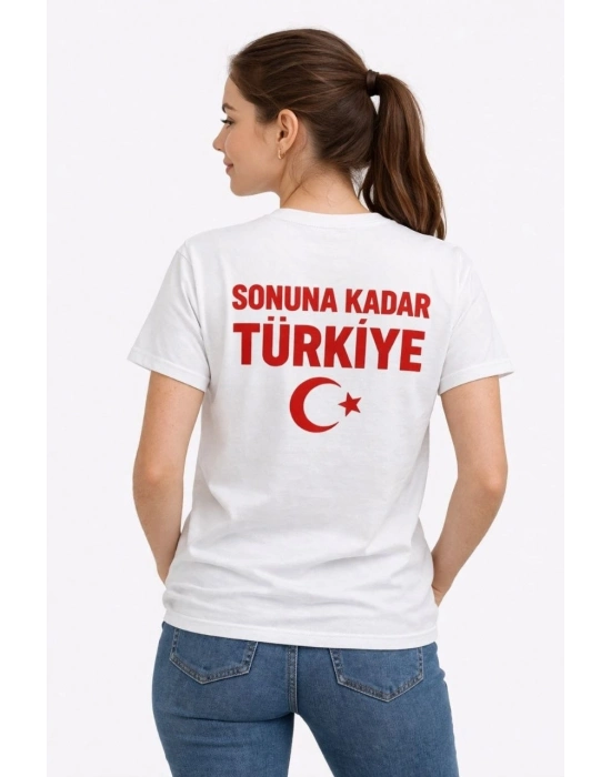 Kadın TÜRKİYE Ay Yıldız Baskılı Taraftar Forma T-Shirt - Beyaz