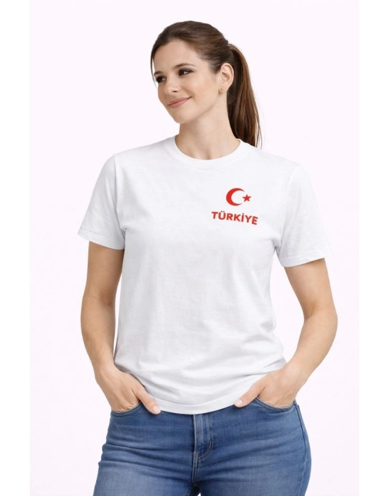 Kadın TÜRKİYE Ay Yıldız Baskılı Taraftar Forma T-Shirt - Beyaz