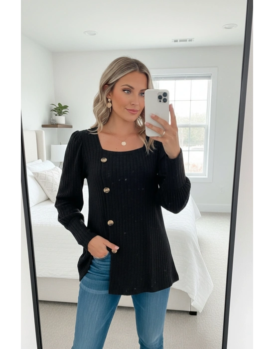 Kadın Uzun Kollu Düğmeli Mevsimlik Bluz – Yumuşak Dokulu, Esnek ve Sıcak Tutan Kumaş