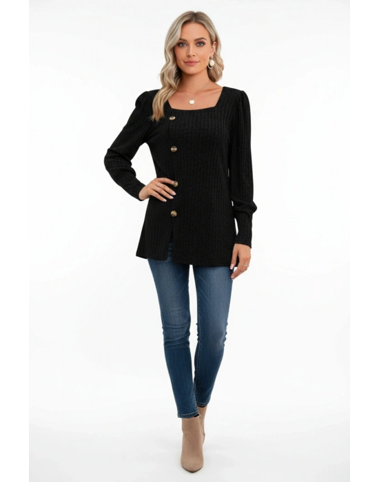 Kadın Uzun Kollu Düğmeli Mevsimlik Bluz – Yumuşak Dokulu, Esnek ve Sıcak Tutan Kumaş