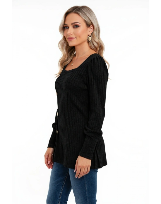 Kadın Uzun Kollu Düğmeli Mevsimlik Bluz – Yumuşak Dokulu, Esnek ve Sıcak Tutan Kumaş