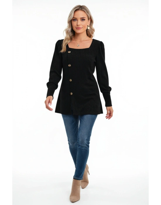 Kadın Uzun Kollu Düğmeli Mevsimlik Bluz – Yumuşak Dokulu, Esnek ve Sıcak Tutan Kumaş
