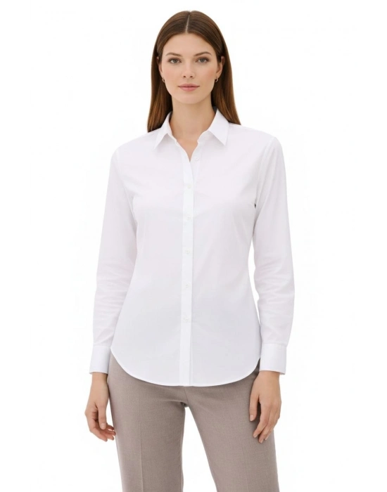Kadın Uzun Kollu Gömlek Düğmeli Klasik Yaka Günlük ve Ofis Şıklığına uygun - Beyaz