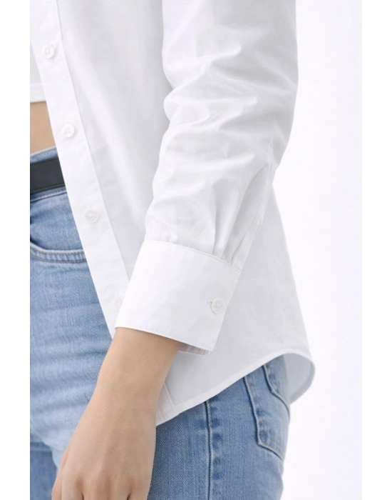 Kadın Uzun Kollu Gömlek Düğmeli Klasik Yaka Günlük ve Ofis Şıklığına uygun - Beyaz