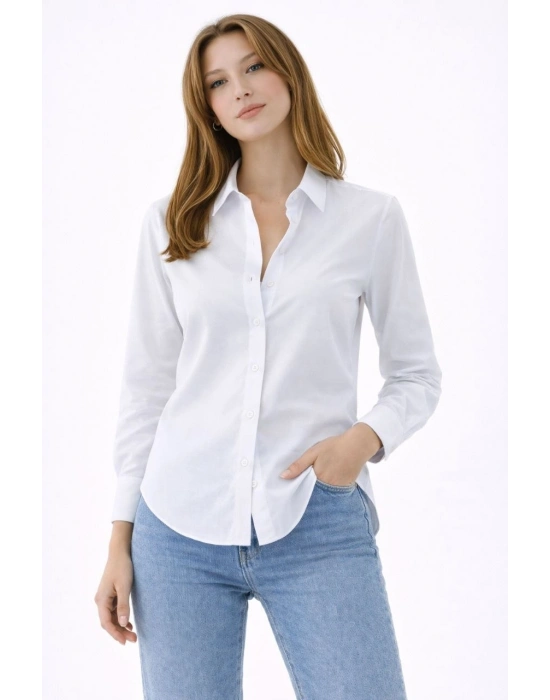 Kadın Uzun Kollu Gömlek Düğmeli Klasik Yaka Günlük ve Ofis Şıklığına uygun - Beyaz