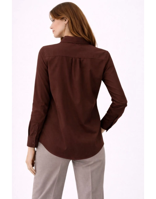 Kadın Uzun Kollu Gömlek Düğmeli Klasik Yaka Günlük ve Ofis Şıklığına uygun - Kahverengi