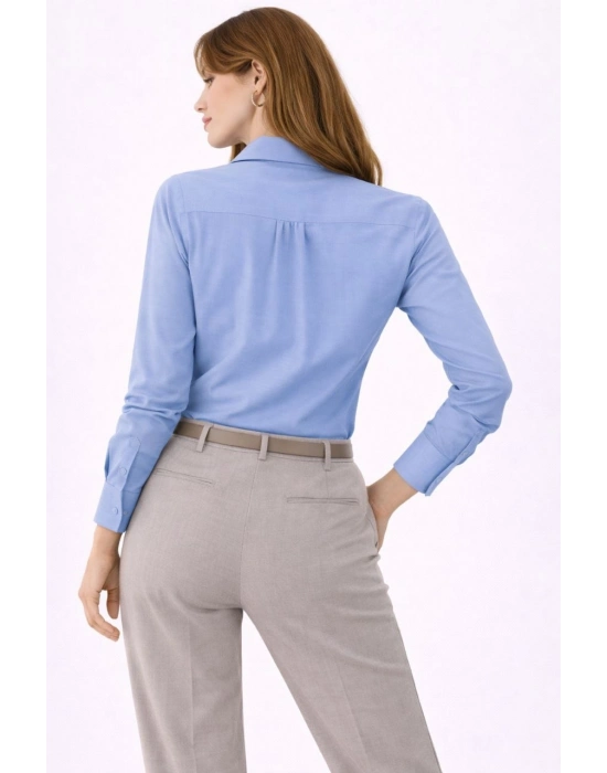 Kadın Uzun Kollu Gömlek Düğmeli Klasik Yaka Günlük ve Ofis Şıklığına uygun - Mavi
