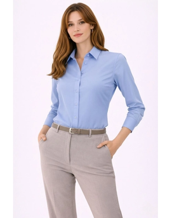 Kadın Uzun Kollu Gömlek Düğmeli Klasik Yaka Günlük ve Ofis Şıklığına uygun - Mavi