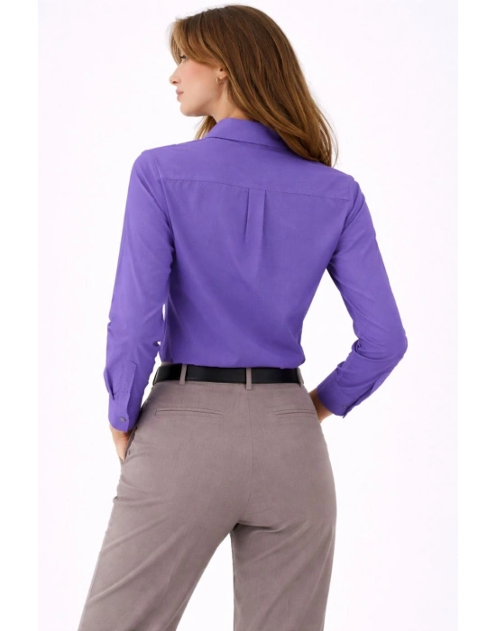 Kadın Uzun Kollu Gömlek Düğmeli Klasik Yaka Günlük ve Ofis Şıklığına uygun - Mor