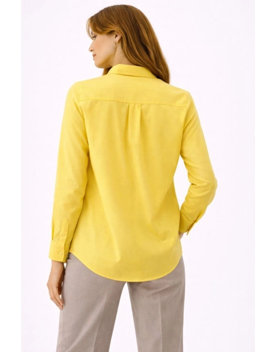 Kadın Uzun Kollu Gömlek Düğmeli Klasik Yaka Günlük ve Ofis Şıklığına uygun - Sarı