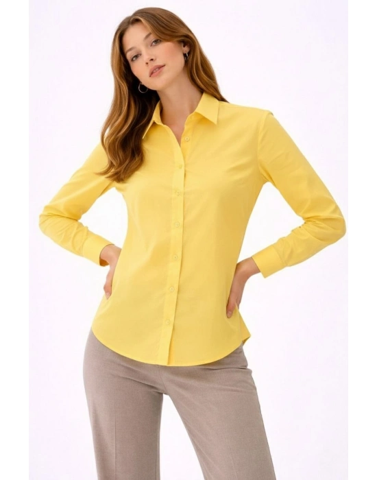 Kadın Uzun Kollu Gömlek Düğmeli Klasik Yaka Günlük ve Ofis Şıklığına uygun - Sarı