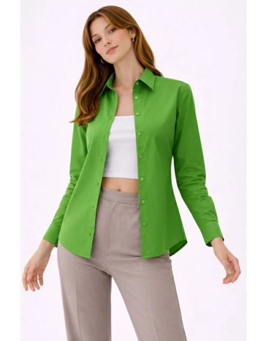 Kadın Uzun Kollu Gömlek Düğmeli Klasik Yaka Günlük ve Ofis Şıklığına uygun - Yeşil