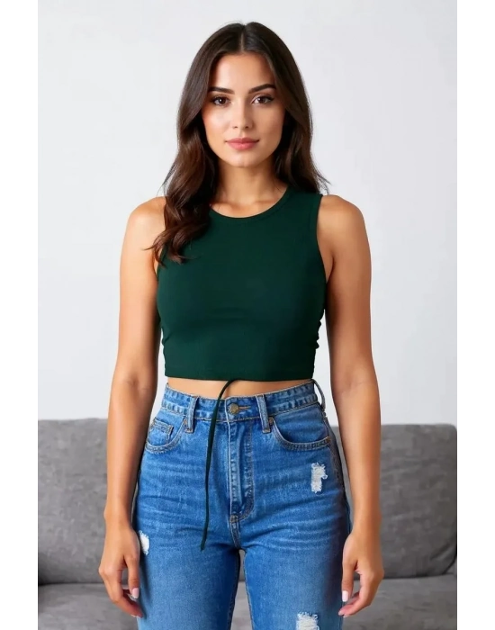 Kadın Yeşil Çapraz Bağlamalı Crop Top Büstiyer – Modern ve Şık Tasarım