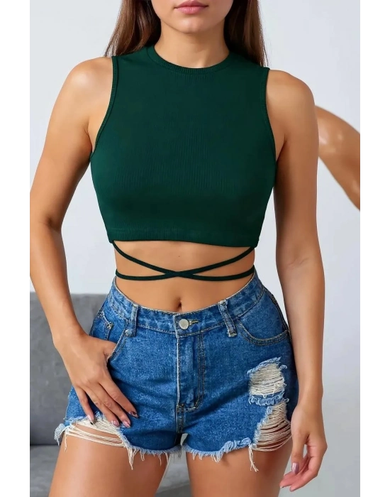 Kadın Yeşil Çapraz Bağlamalı Crop Top Büstiyer – Modern ve Şık Tasarım