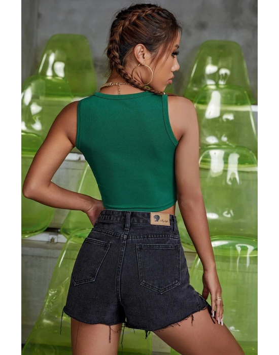 Kadın Yeşil Kare Yaka Crop Top Bluz – Şık, Rahat ve Kolay Kombinlenebilir