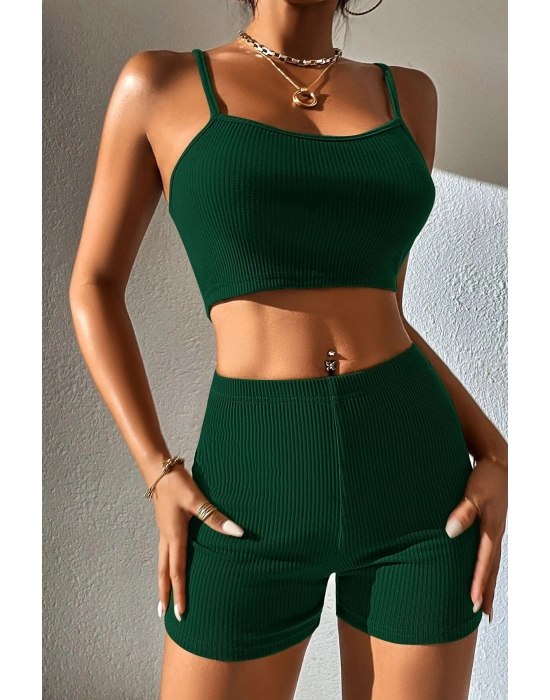 Kadın Yeşil Şortlu Kaşkorse Gecelik Takım