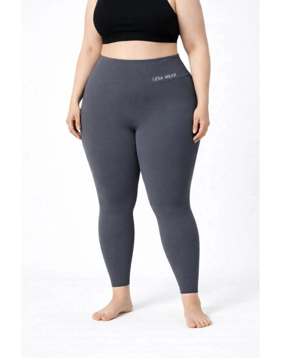 Kadın Yüksek Bel Toparlayıcı Likralı dalgıç Spor Tayt Esnek Battal Büyük Beden - Füme