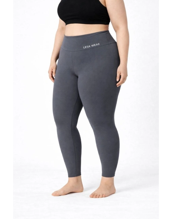 Kadın Yüksek Bel Toparlayıcı Likralı dalgıç Spor Tayt Esnek Battal Büyük Beden - Füme