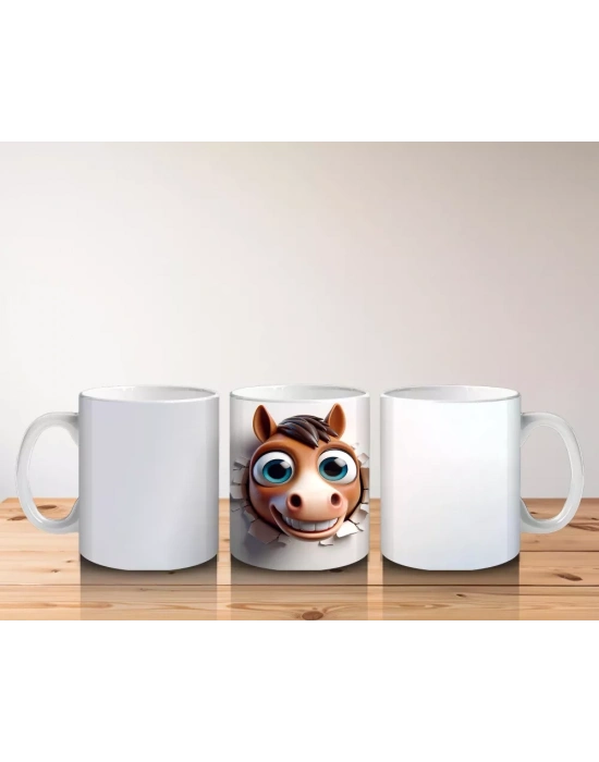 Kafasını Uzatmış Sevimli Kahverengi At – Baskılı Kahve Kupası