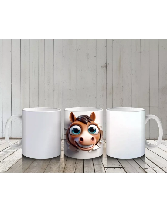 Kafasını Uzatmış Sevimli Kahverengi At – Baskılı Kahve Kupası