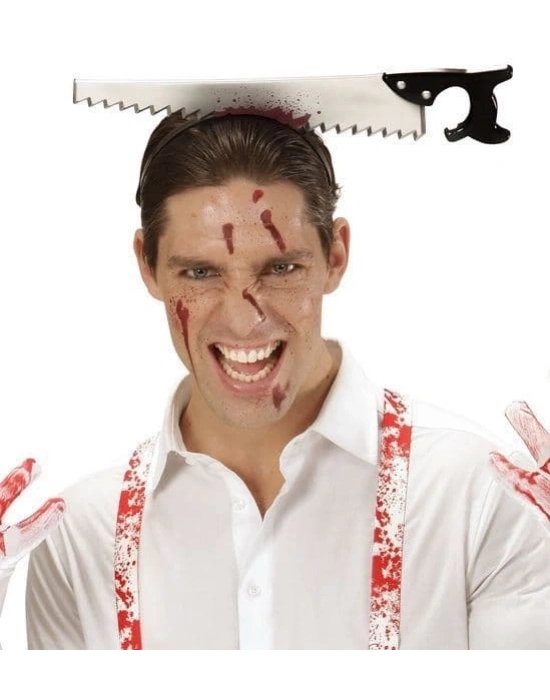 Kafaya Saplanmış Halloween Kanlı Testere Şaka Tacı