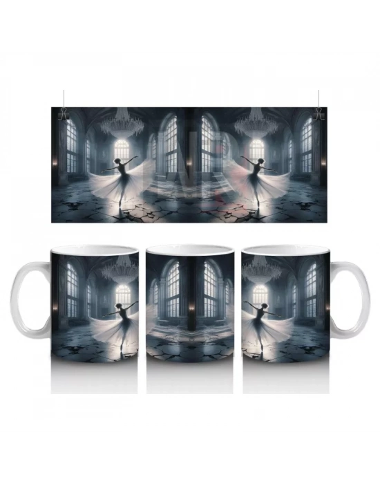 Kafesli Koridorda Maskeli Figürlü Tüyler Ürpertici Cadılar Bayramı Baskılı Kupa Bardak