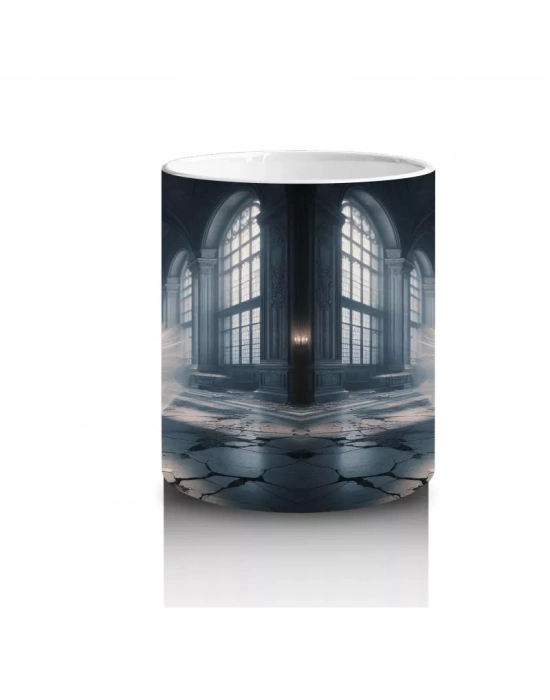 Kafesli Koridorda Maskeli Figürlü Tüyler Ürpertici Cadılar Bayramı Baskılı Kupa Bardak