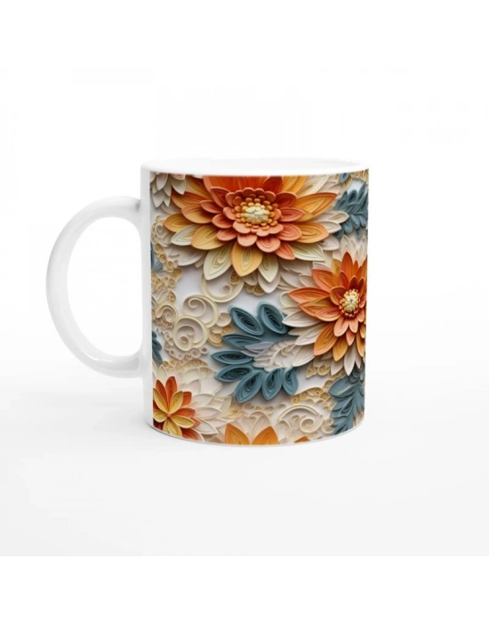 Kağıt Katmanlı Şakayık Desenli Kupa Bardak