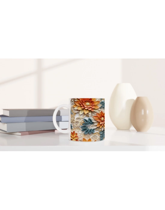 Kağıt Katmanlı Şakayık Desenli Kupa Bardak