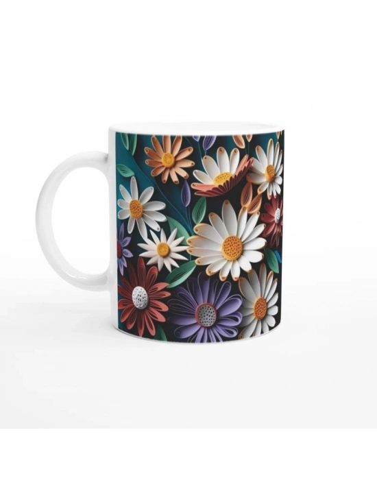 Kağıt Kesim Sanatı Stilinde Renkli Papatya Kupa Bardak