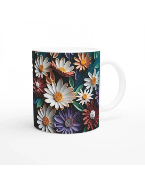 Kağıt Kesim Sanatı Stilinde Renkli Papatya Kupa Bardak