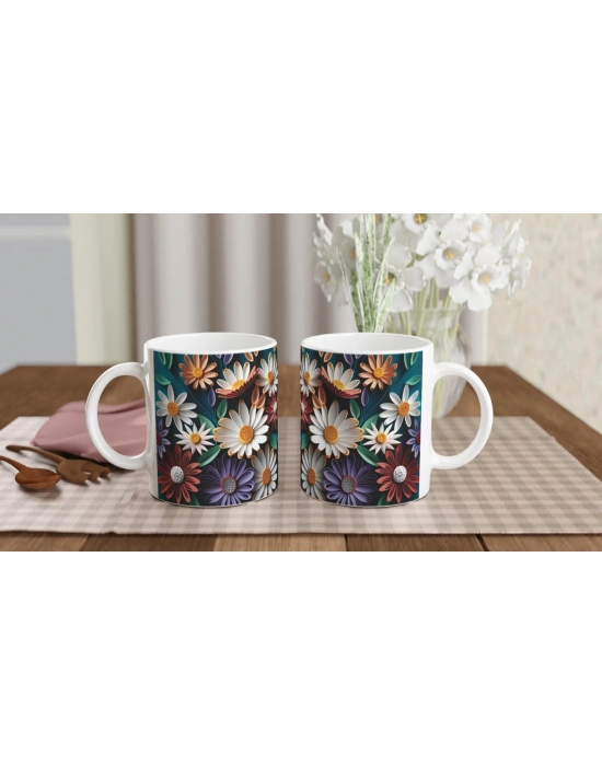 Kağıt Kesim Sanatı Stilinde Renkli Papatya Kupa Bardak