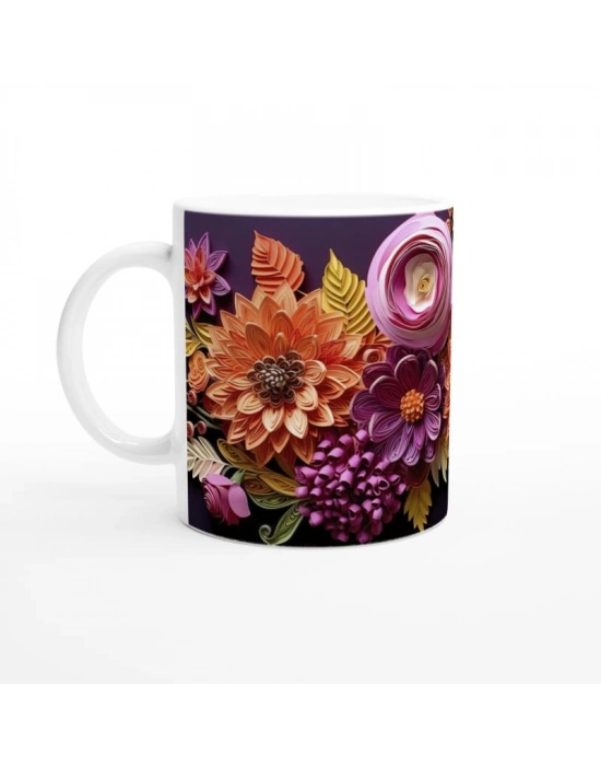 Kağıt Rölyef Stili Canlı Çiçek Desenli Kupa Bardak