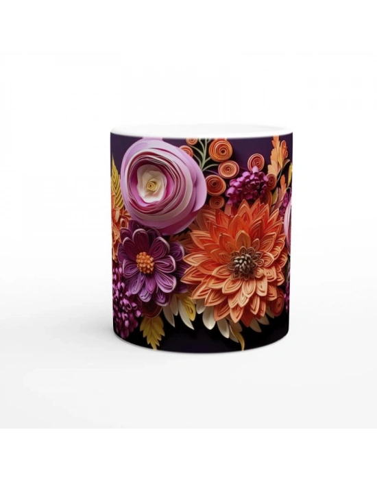 Kağıt Rölyef Stili Canlı Çiçek Desenli Kupa Bardak