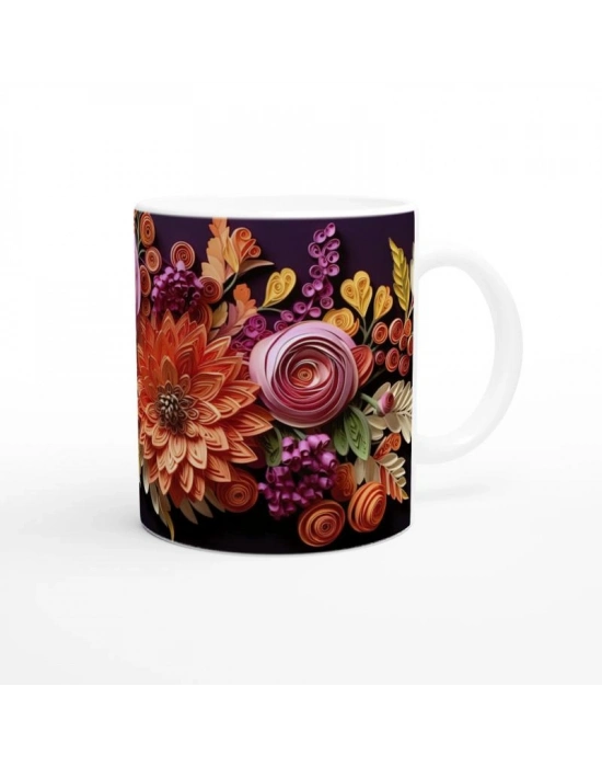 Kağıt Rölyef Stili Canlı Çiçek Desenli Kupa Bardak