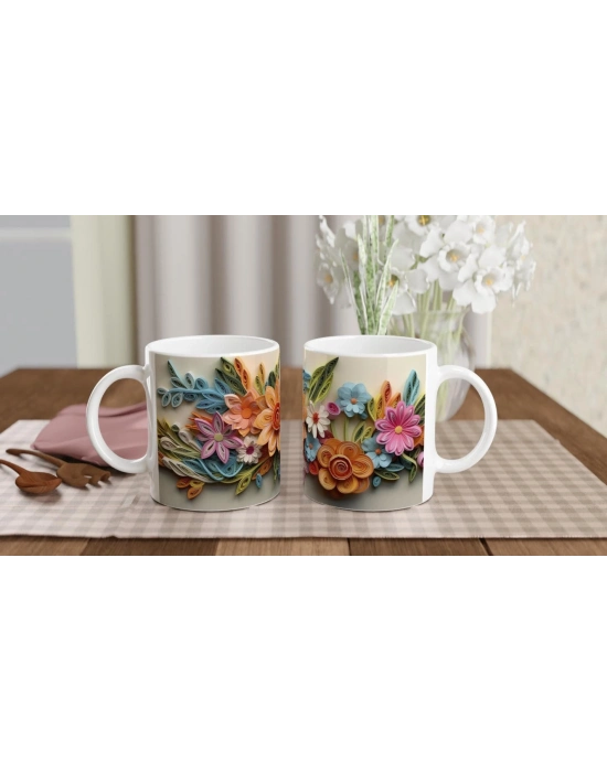 Kağıt Sanatı Çiçekli Kupa Bardak