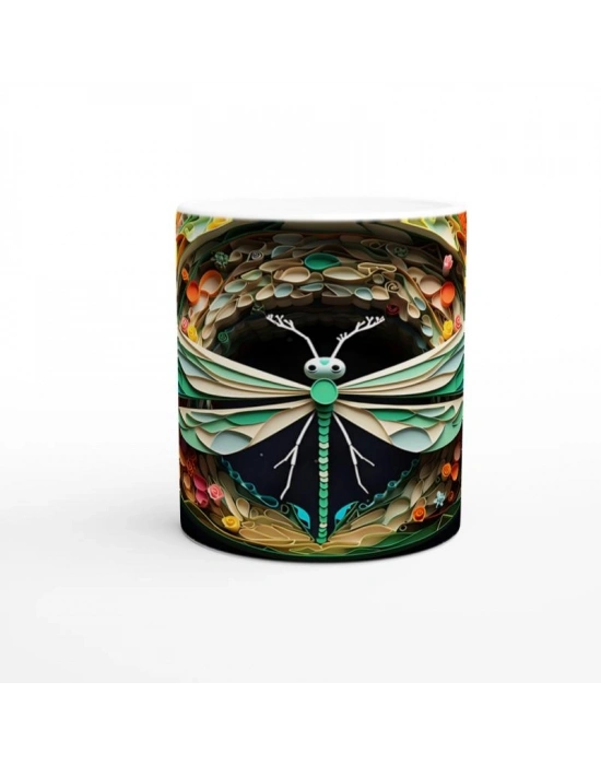 Kağıt Sanatı Stilinde Zarif Yusufçuk Temalı Baskılı Kupa Bardak